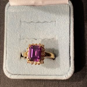 14K HGE Gold Ring Amethyst Rhinestones
